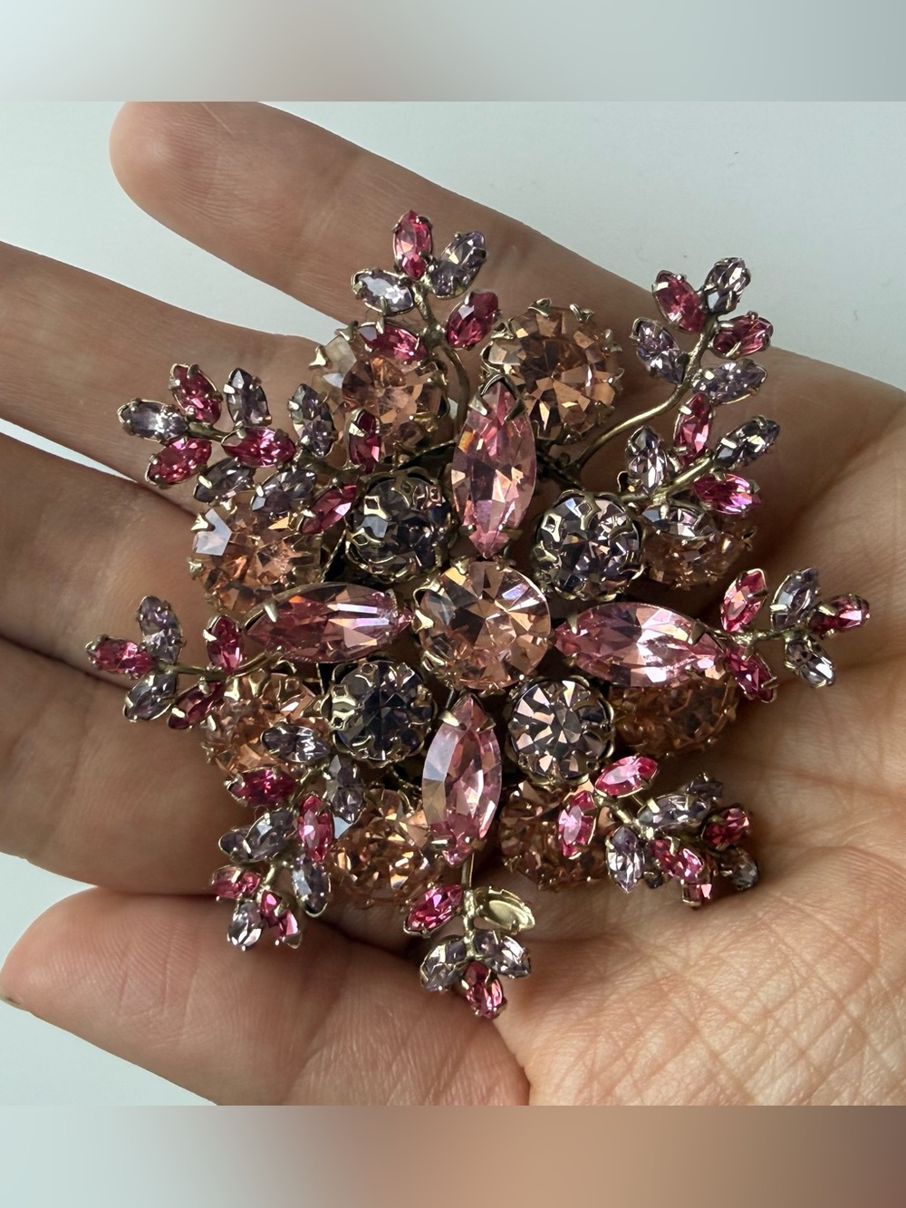 Pink and Rose Gold Crystal Floral Brooch - Women's Jewelry